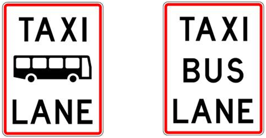 Taxi and bus lane sign options.