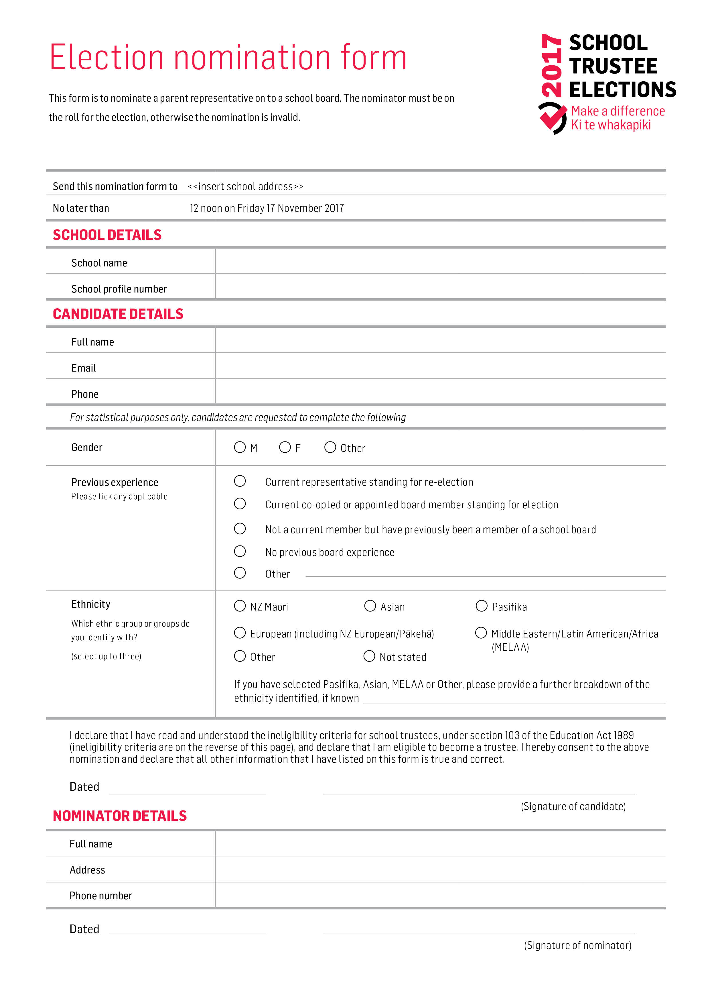 Election Nomination Form